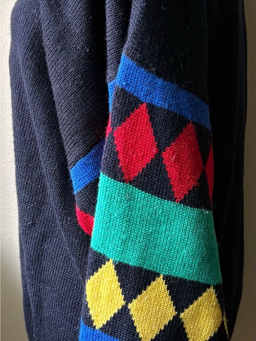 3 Suisses Vintage Mock Neck Sweater FR 46/48 US XL Embroidered Geometric Wool - Picture 8 of 11
